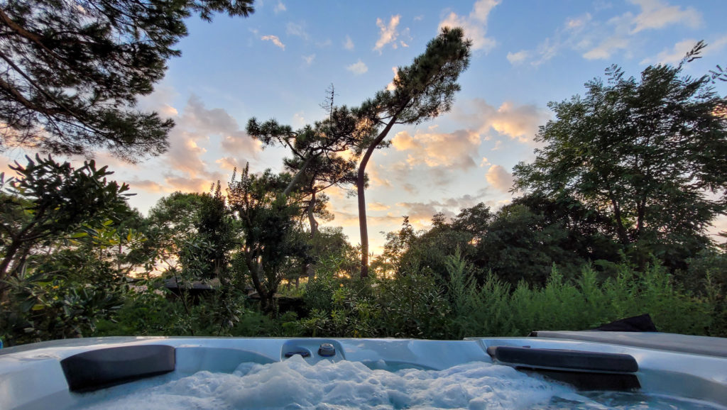 extérieur, jardin, spa, cap ferret, villa concorde, villa